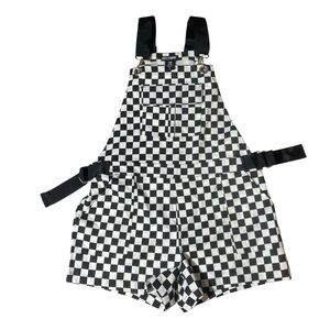 Hot Topic Checkered Utility Shortalls Black White Size S